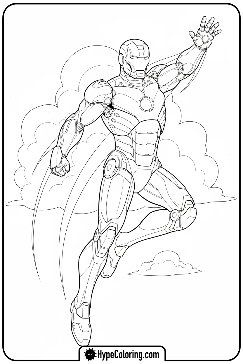 Click to download PDF iron-man-flying-upwards - iron man coloring book pages