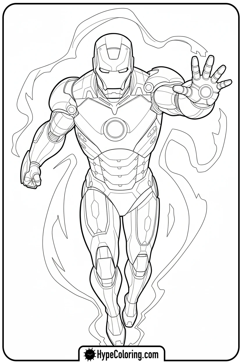 Click to download PDF iron-man-charging-unibeam - iron man coloring book pages