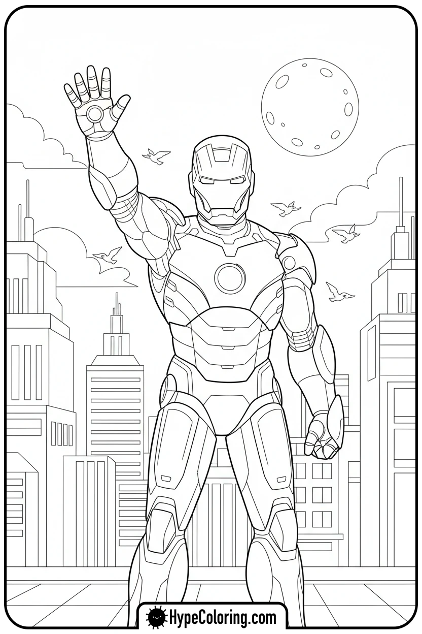 Click to download PDF iron-man-waving-hello - iron man coloring book pages