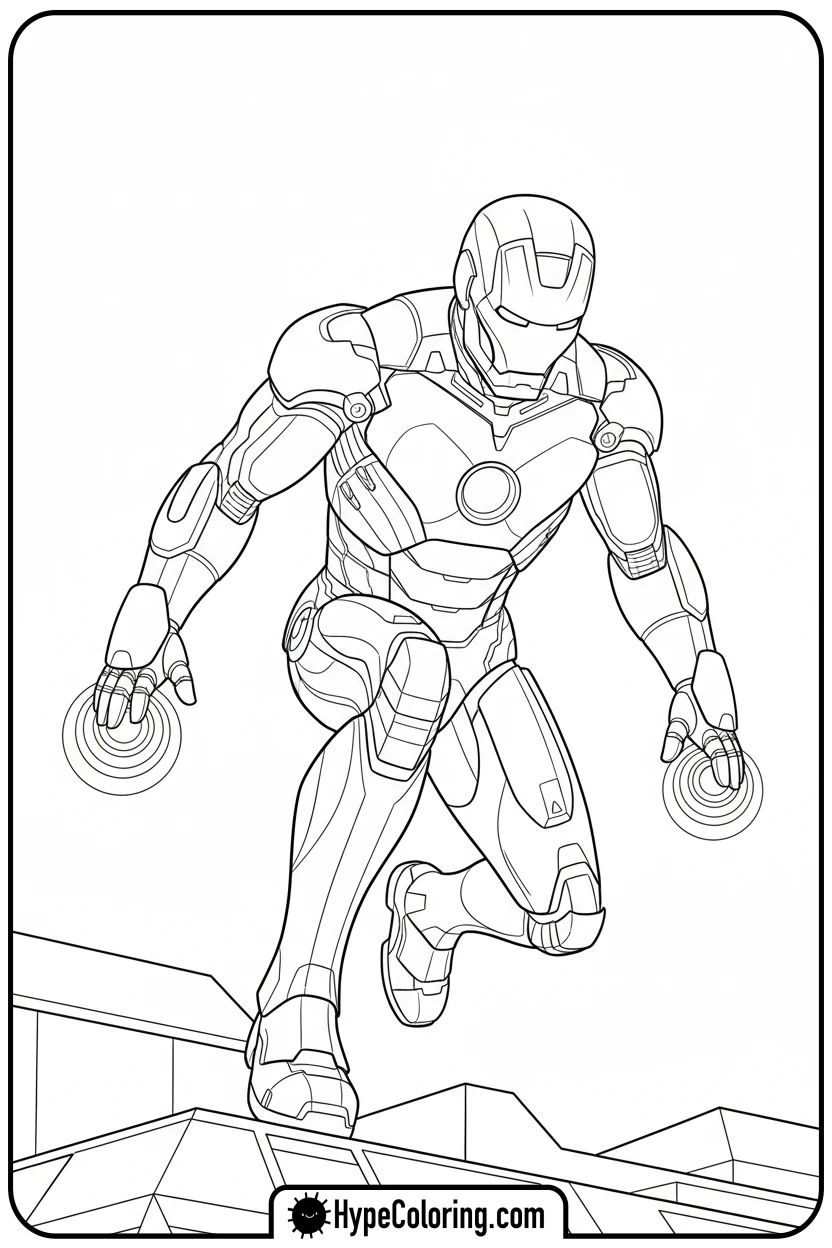 Click to download PDF iron-man-landing-gracefully - iron man coloring book pages