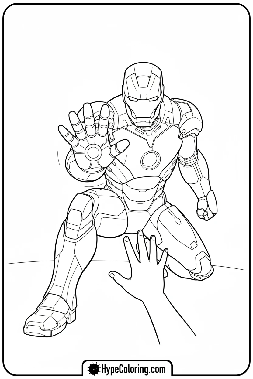 Click to download PDF iron-man-high-fiving-child - iron man coloring book pages