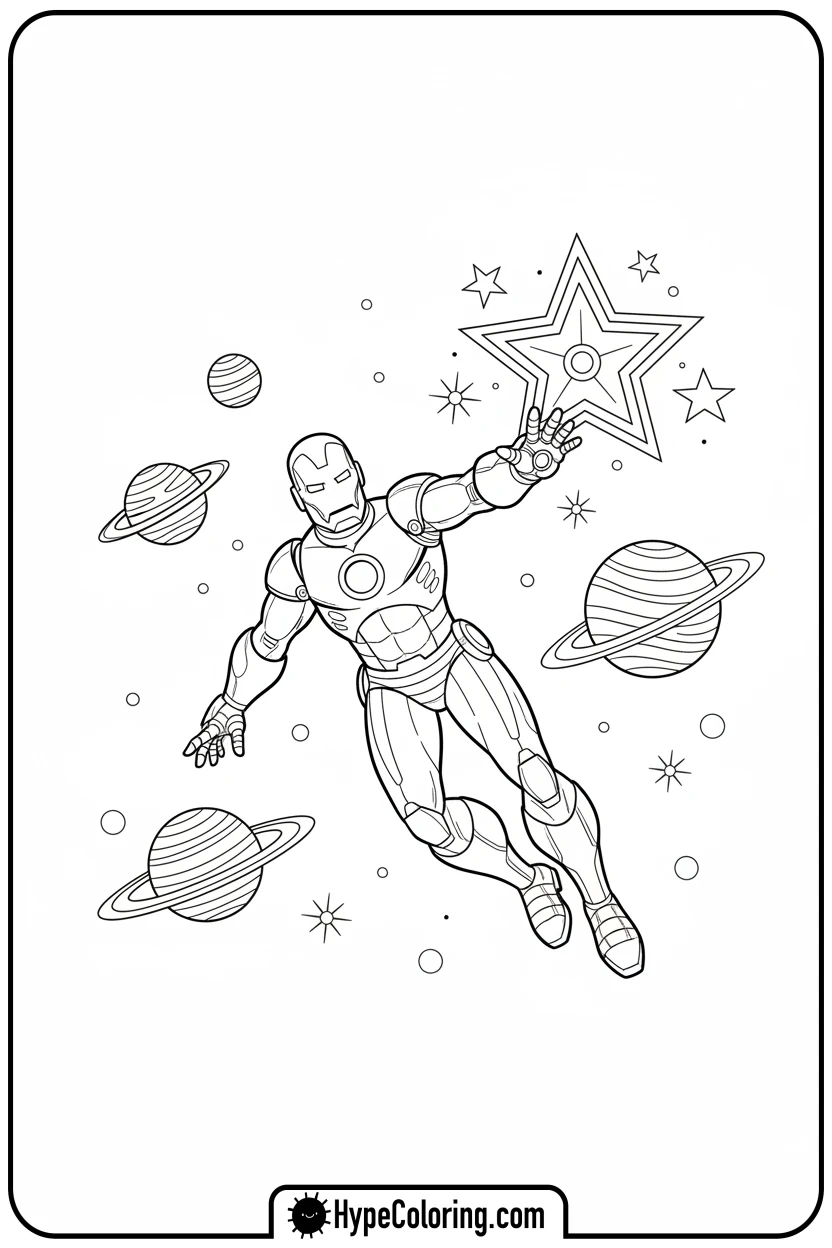 Click to download PDF iron-man-in-space - iron man coloring book pages