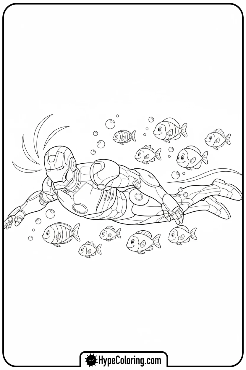 Click to download PDF iron-man-swimming-underwater - iron man coloring book pages