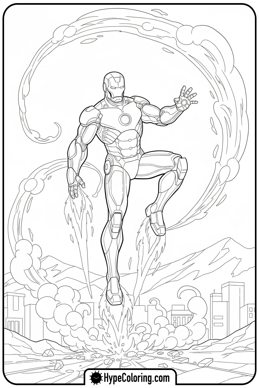Click to download PDF iron-man-rocketing-off - iron man coloring book pages