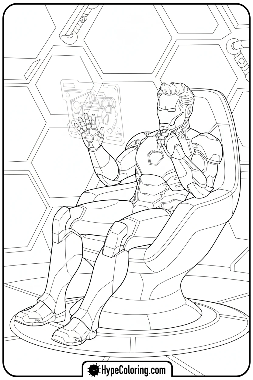 Click to download PDF iron-man-studying-blueprints - iron man coloring book pages