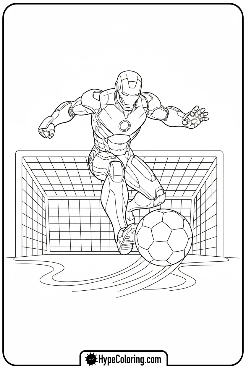 Click to download PDF iron-man-playing-soccer - iron man coloring book pages