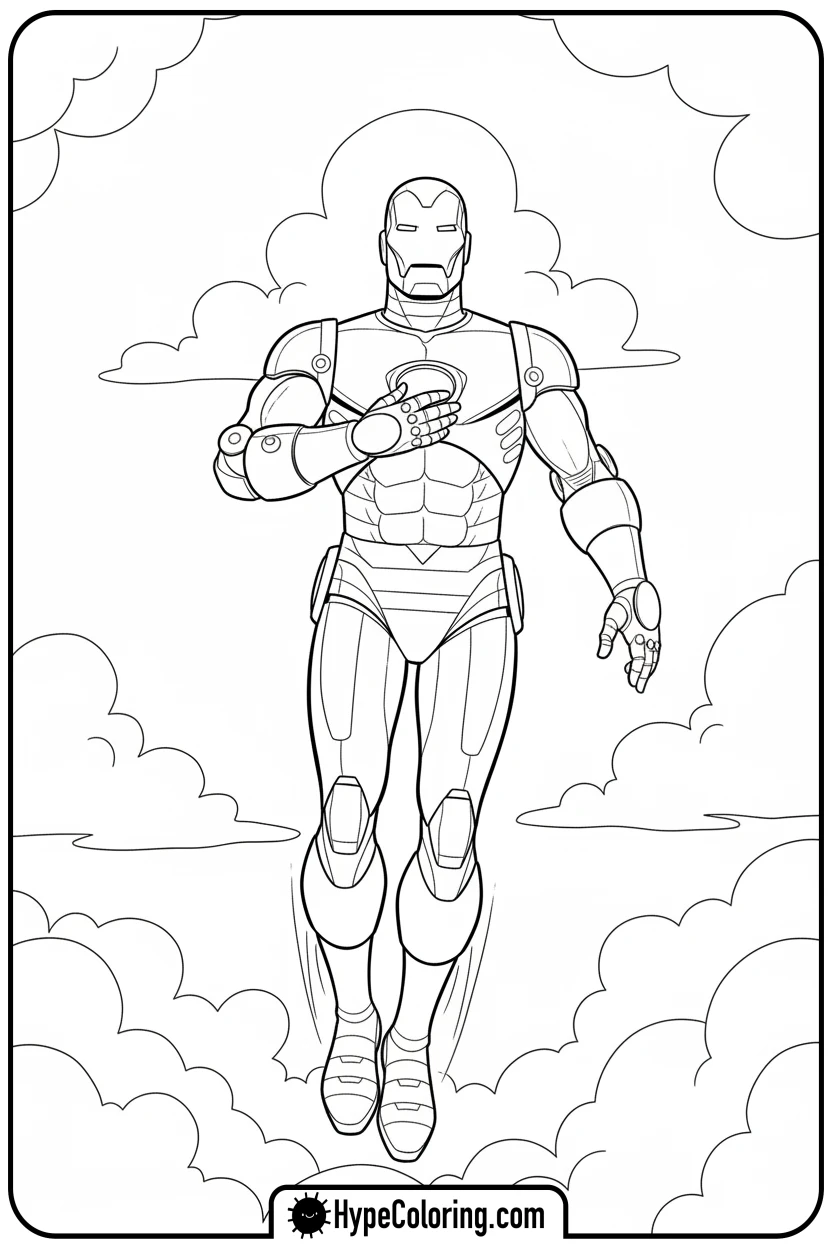 Click to download PDF iron-man-floating-in-clouds - iron man coloring book pages