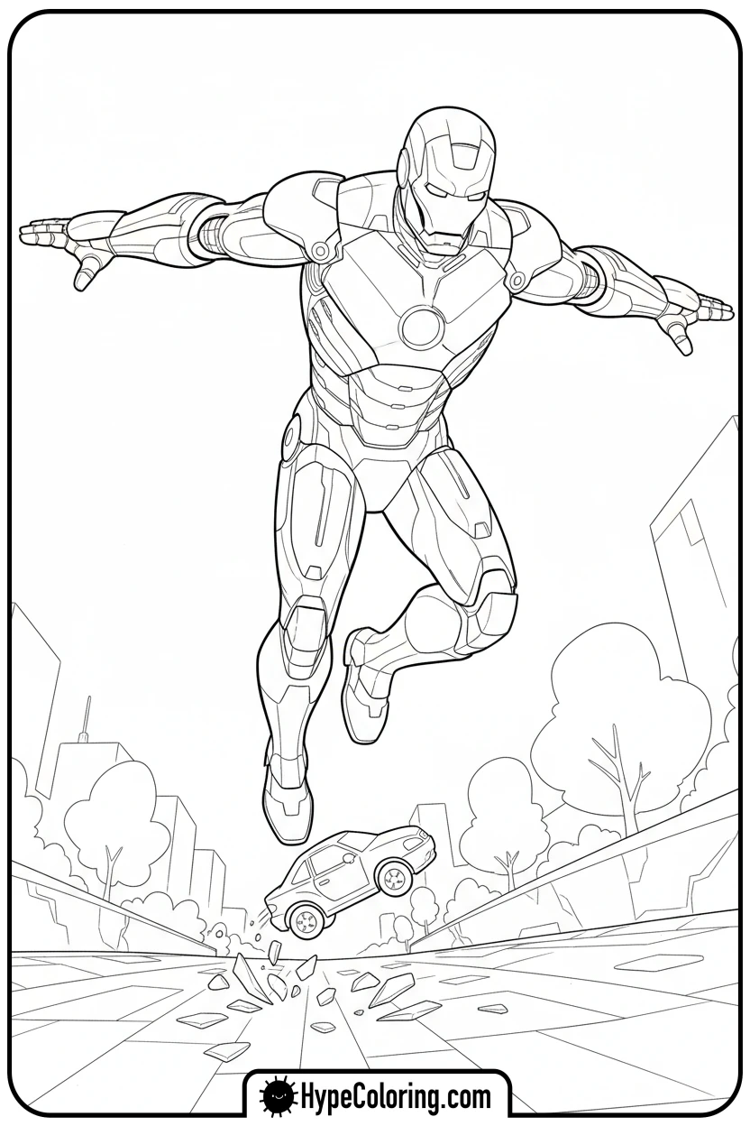 Click to download PDF iron-man-taking-a-giant-leap - iron man coloring book pages