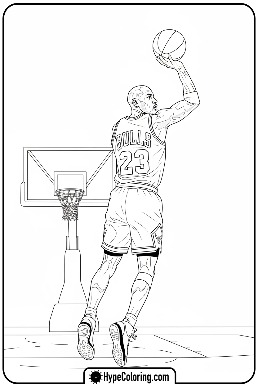 mj-performing-fadeaway-shot - michael jordan coloring pages