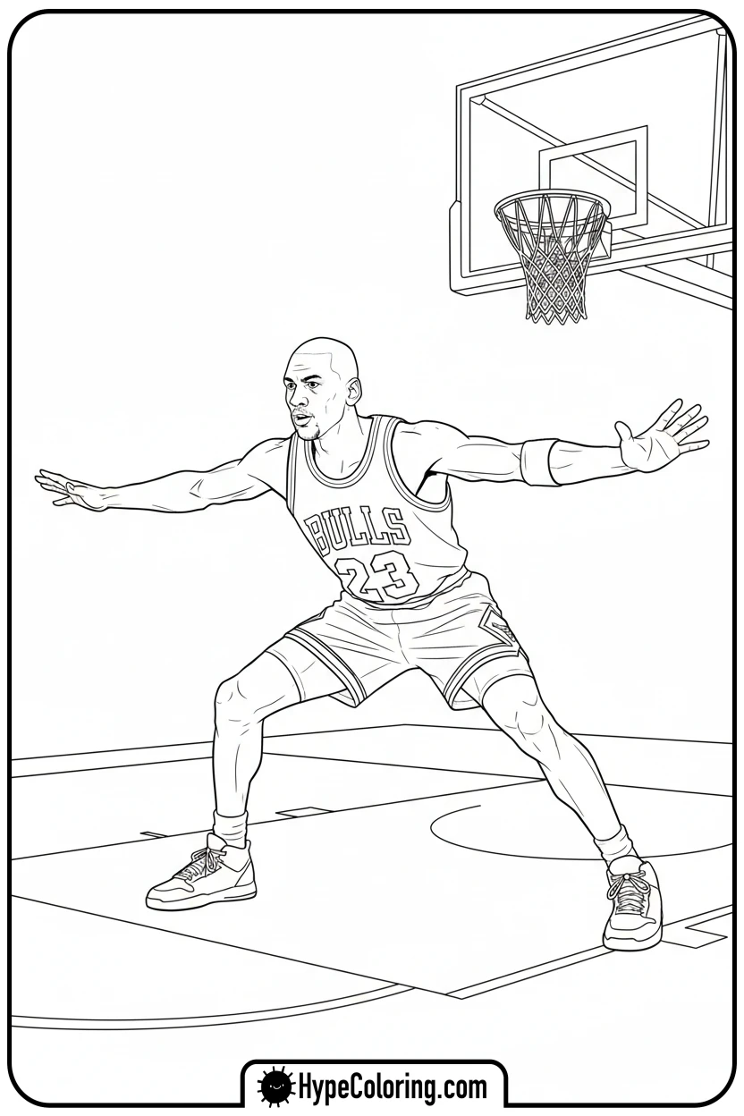 mj-in-defensive-stance - michael jordan coloring pages