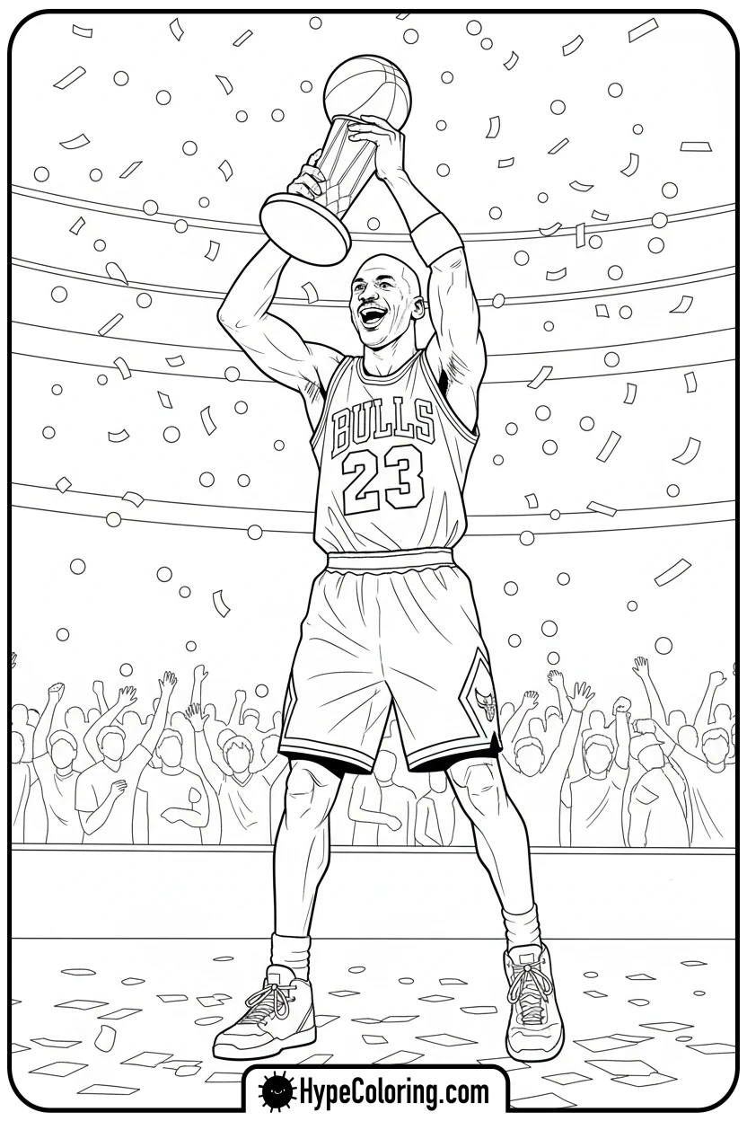 mj-holding-championship-trophy - michael jordan coloring pages