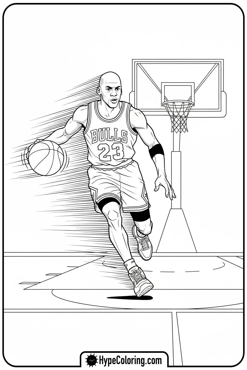 mj-dribbling-fast-down-court - michael jordan coloring pages