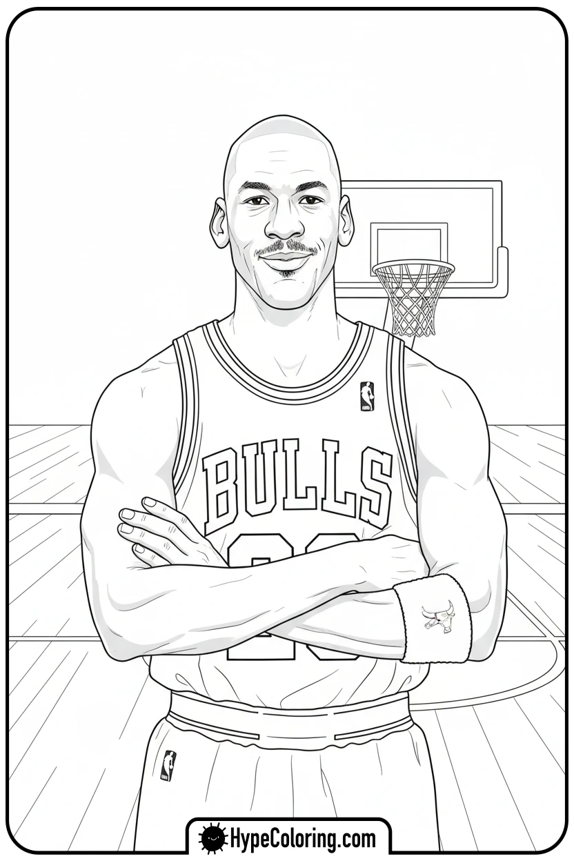 mj-standing-with-arms-crossed - michael jordan coloring pages
