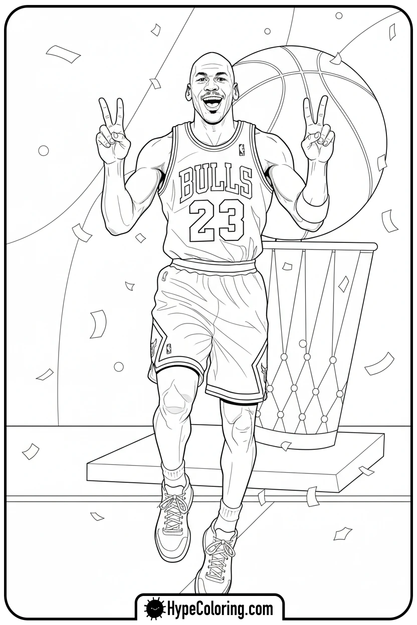 mj-making-peace-sign - michael jordan coloring pages