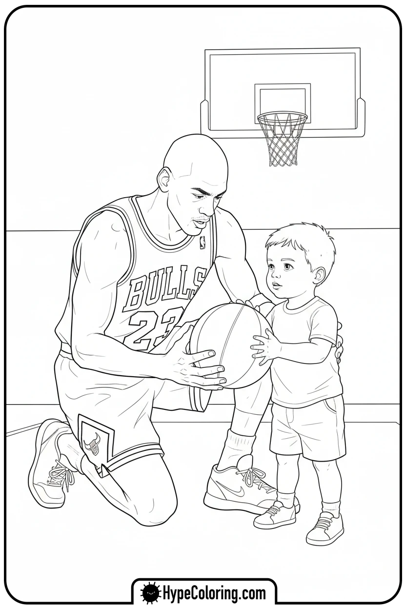mj-teaching-child-basketball - michael jordan coloring pages