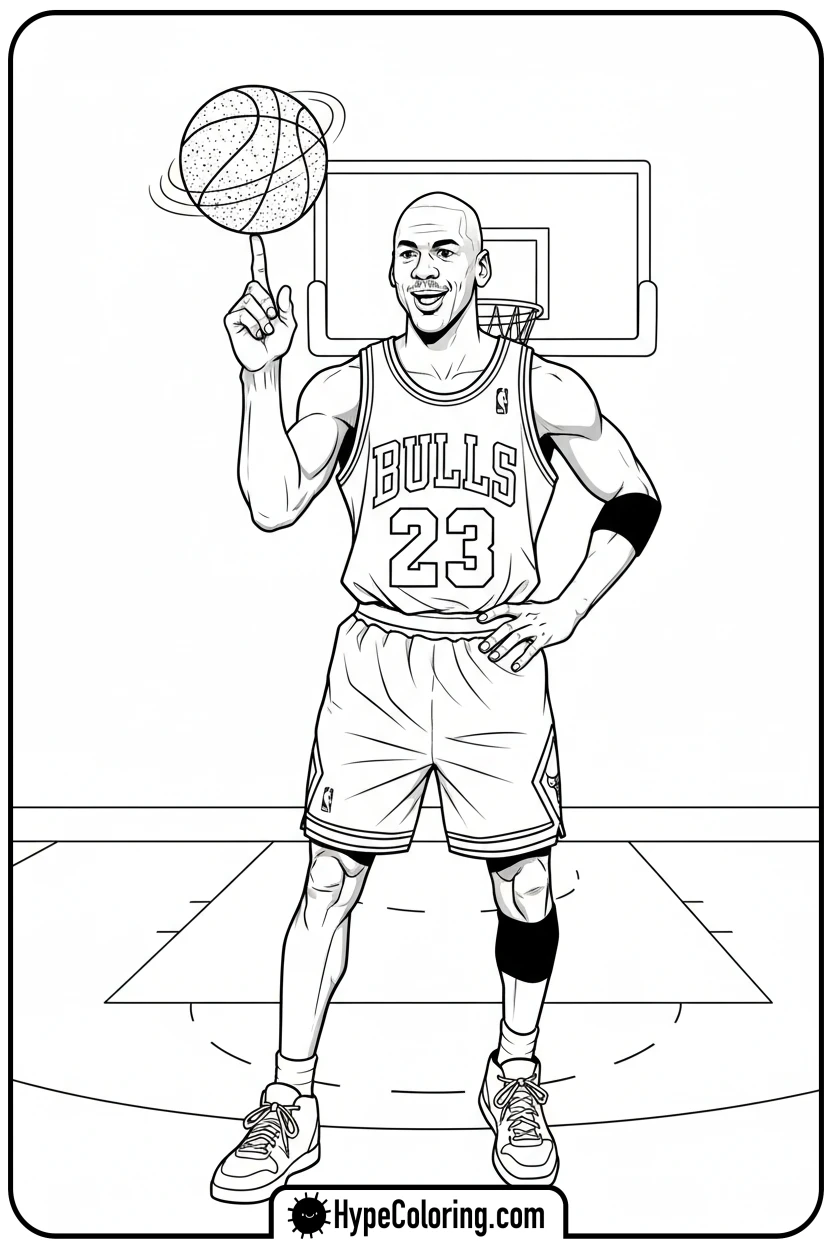 mj-balancing-ball-on-finger - michael jordan coloring pages