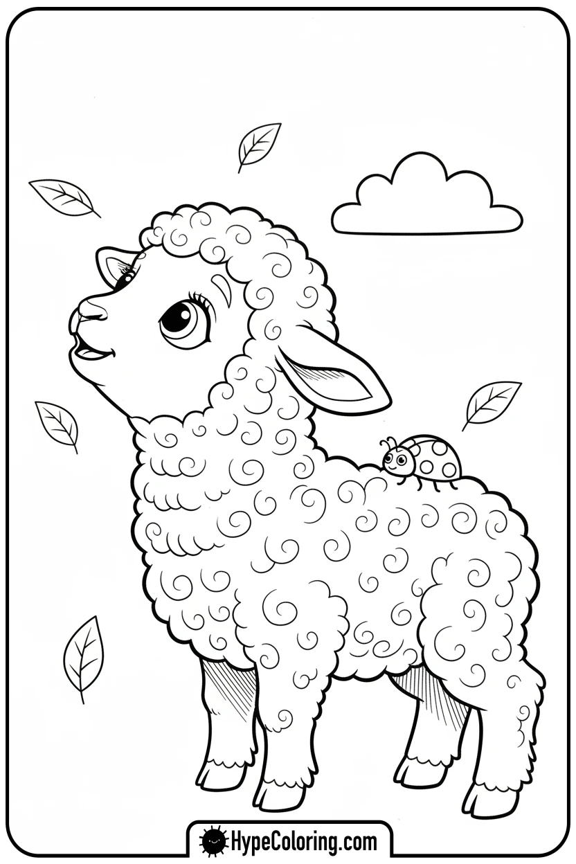 lamb-watching-ladybug - lamb coloring page
