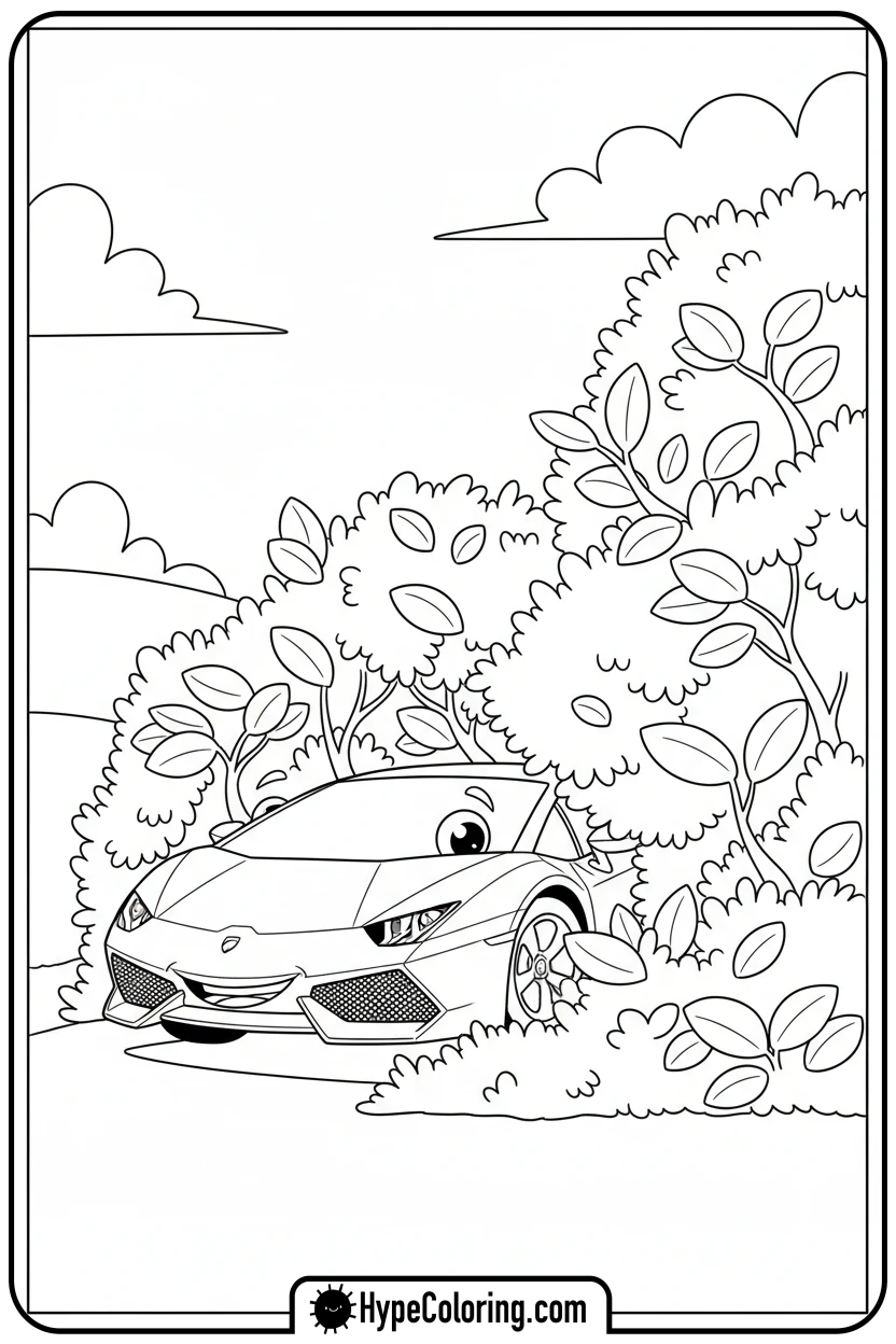 lambo-peeking-from-bush - lambo coloring pages