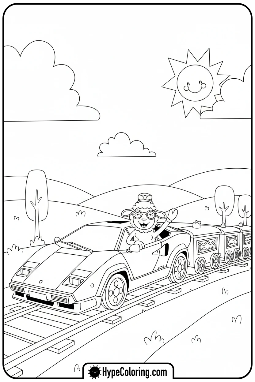 lambo-riding-toy-train - lambo coloring pages