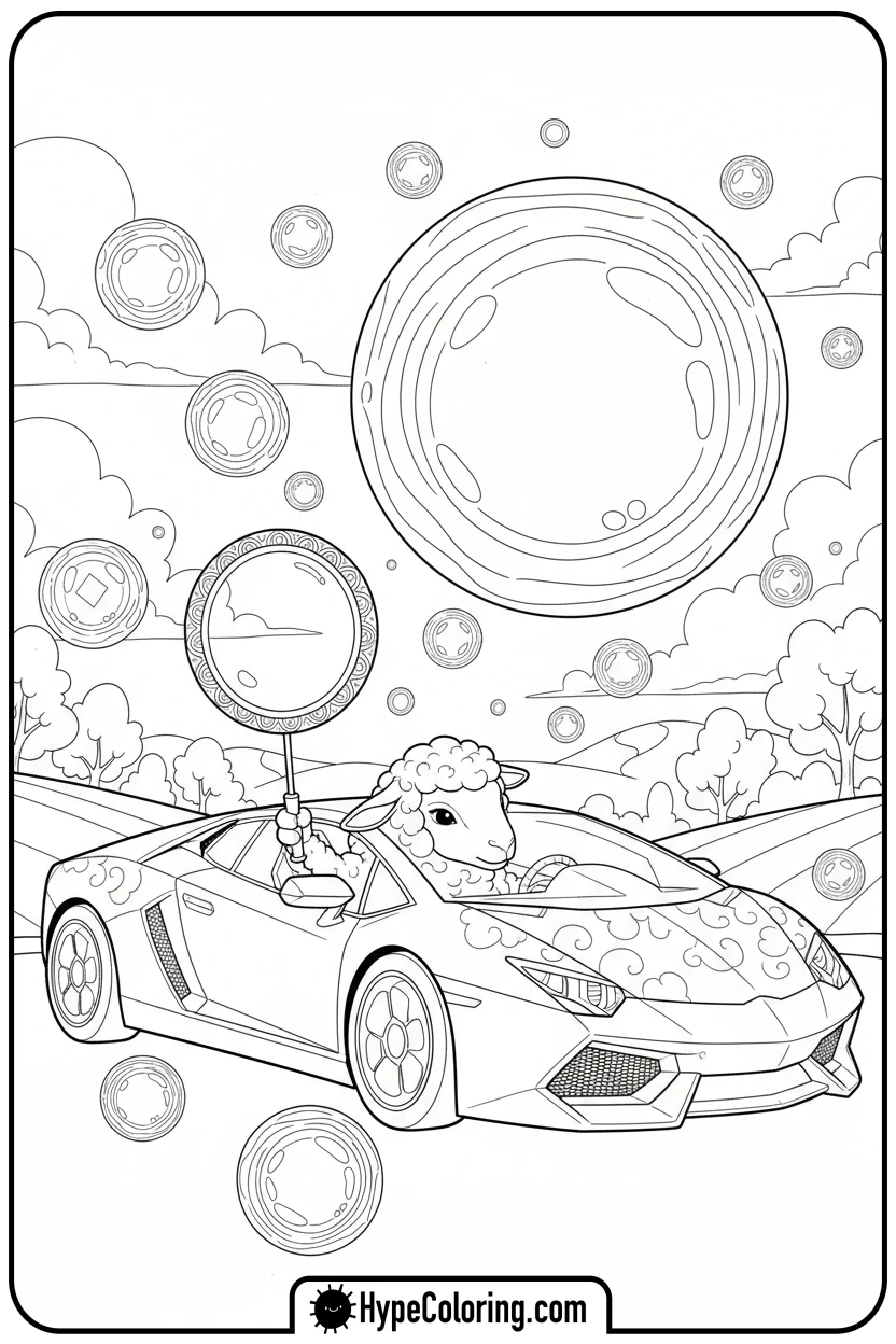 lambo-blowing-bubbles - lambo coloring pages