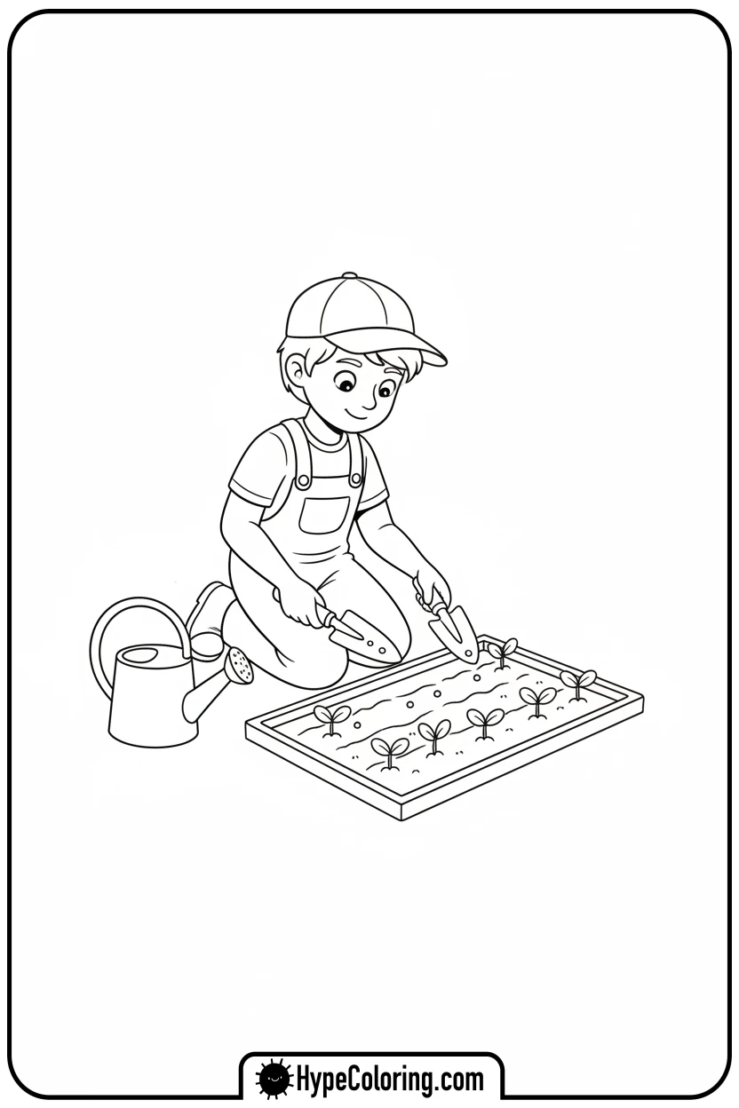 march-planting-seeds-in-a-garden - march coloring page
