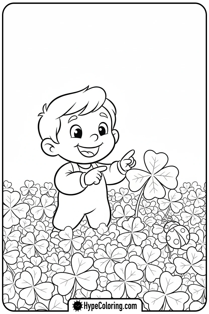 march-finding-a-four-leaf-shamrock - march coloring page