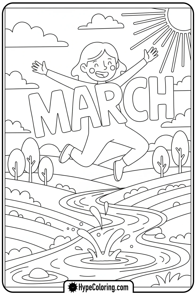 march-jumping-over-a-stream - march coloring page