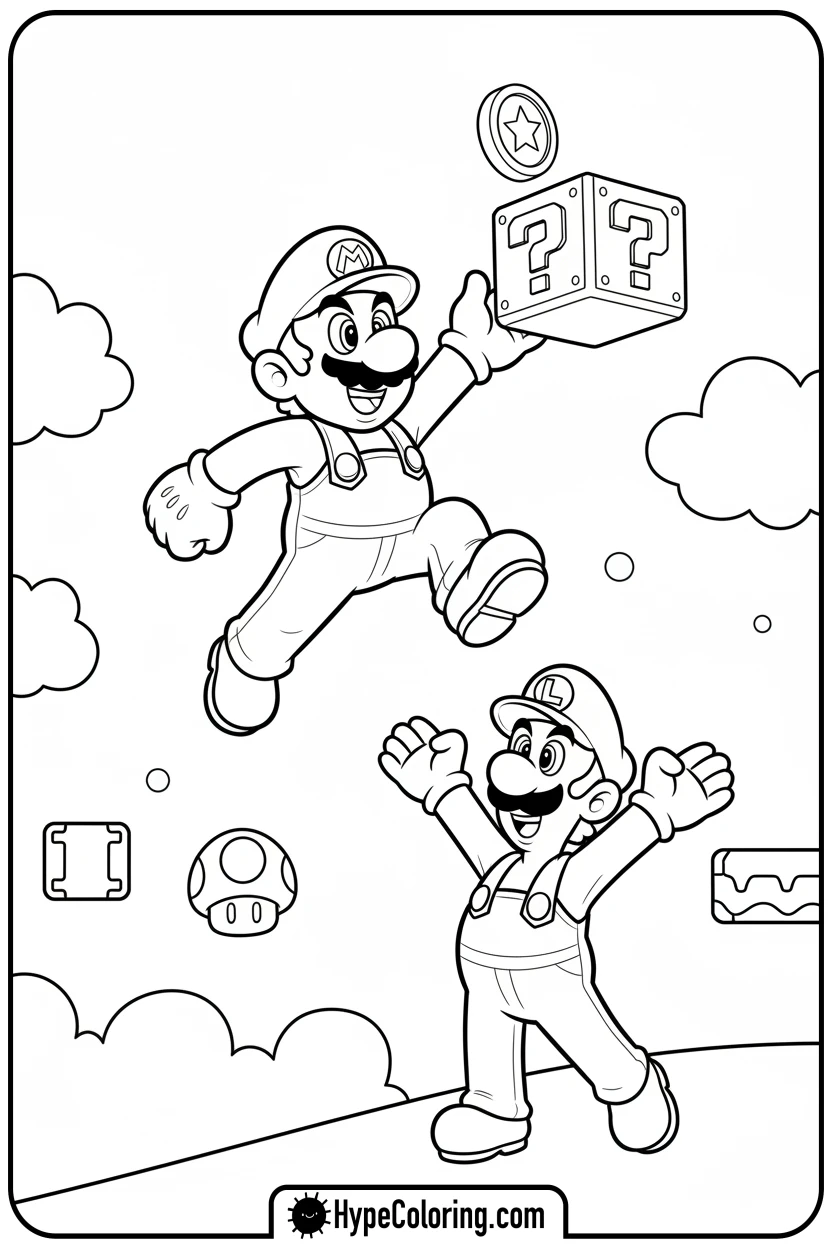 mario-jumping-for-coin-block - mario luigi coloring pages