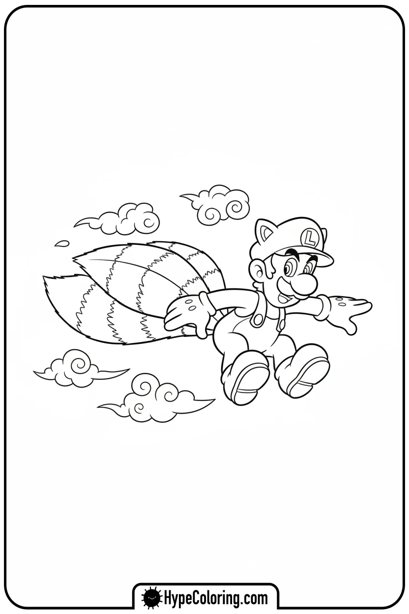 tanooki-luigi-gliding - mario luigi coloring pages