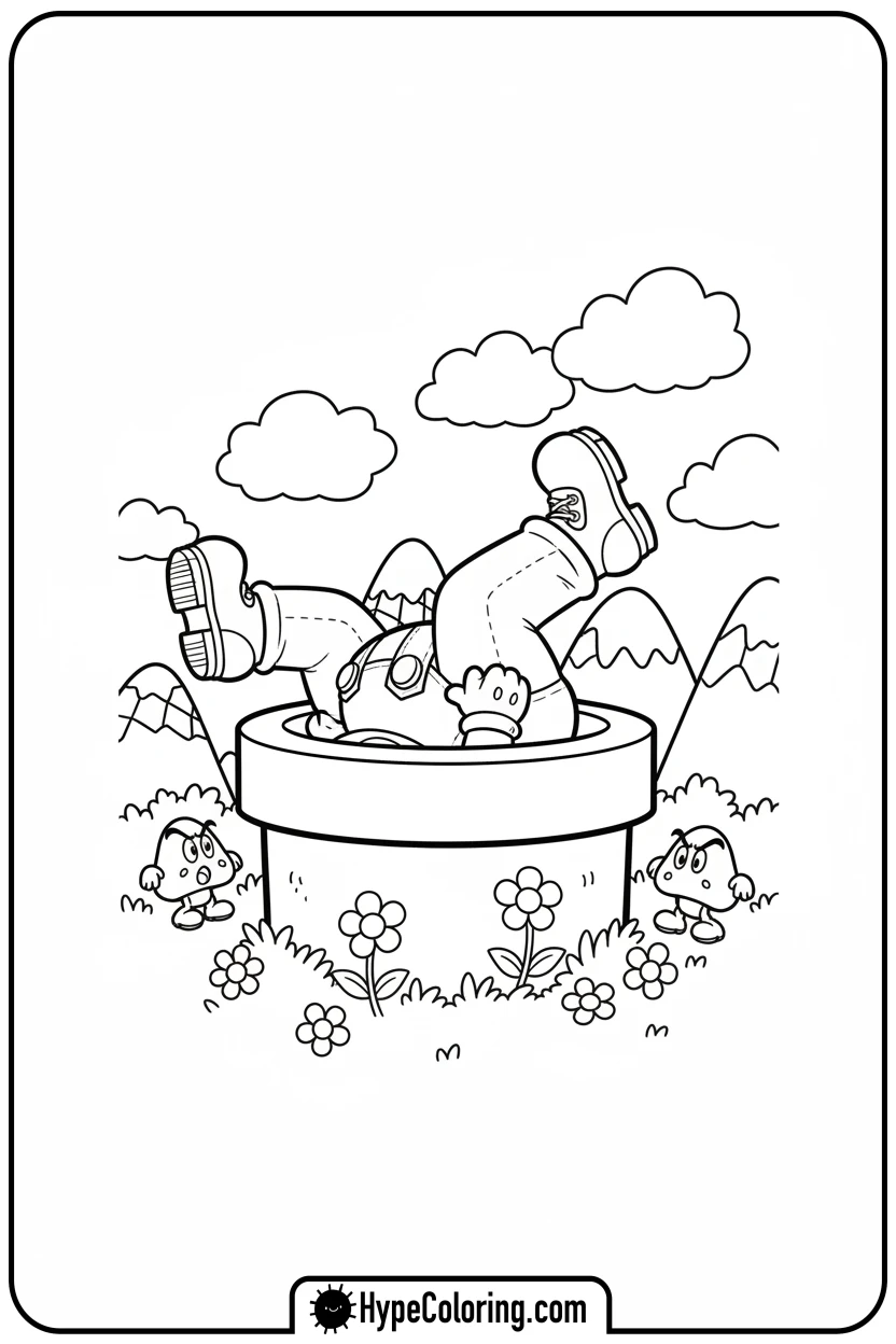 mario-entering-warp-pipe - mario luigi coloring pages