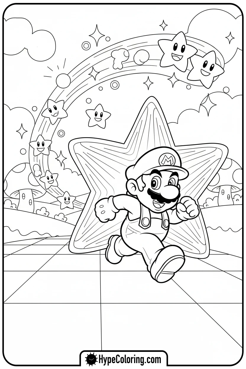 star-mario-running-fast - mario luigi coloring pages