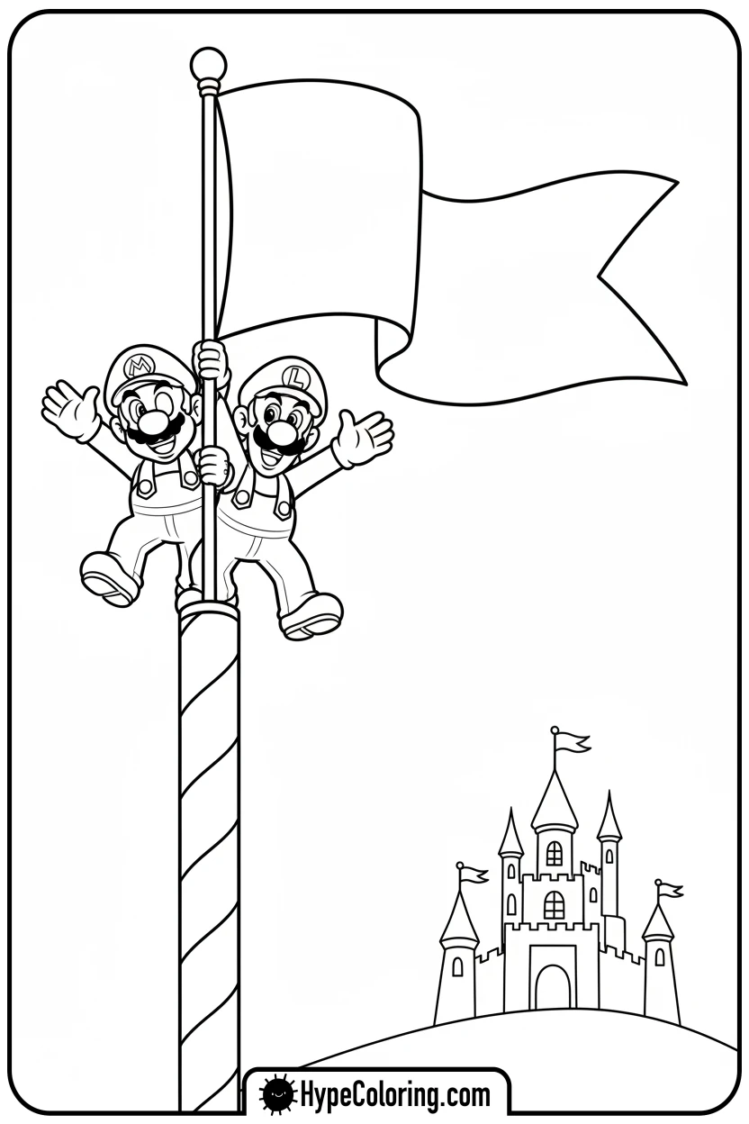 mario-and-luigi-at-flagpole - mario luigi coloring pages