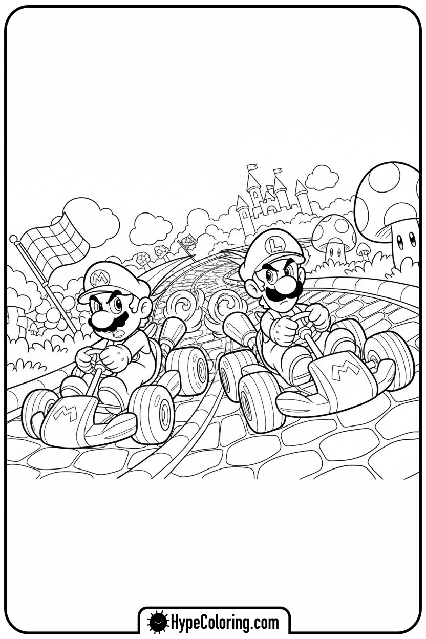 mario-and-luigi-kart-racing - mario luigi coloring pages