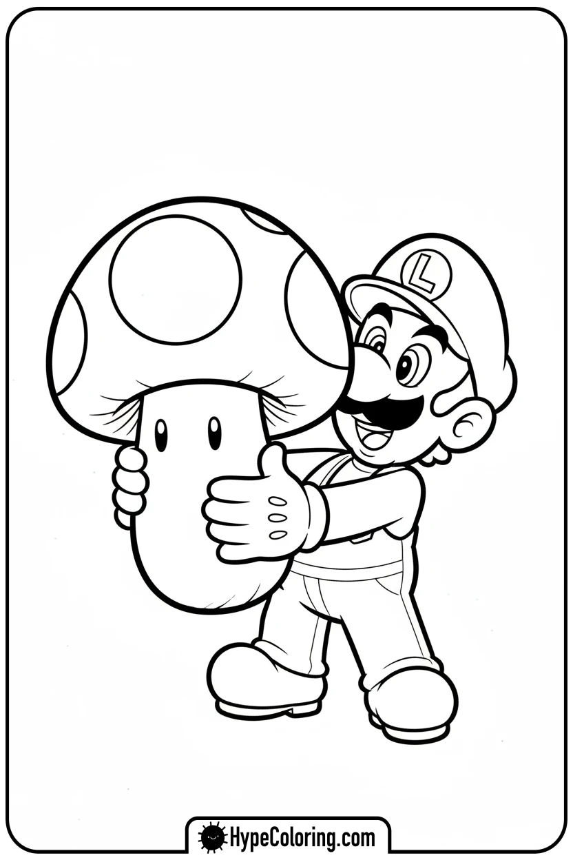luigi-holding-super-mushroom - mario luigi coloring pages