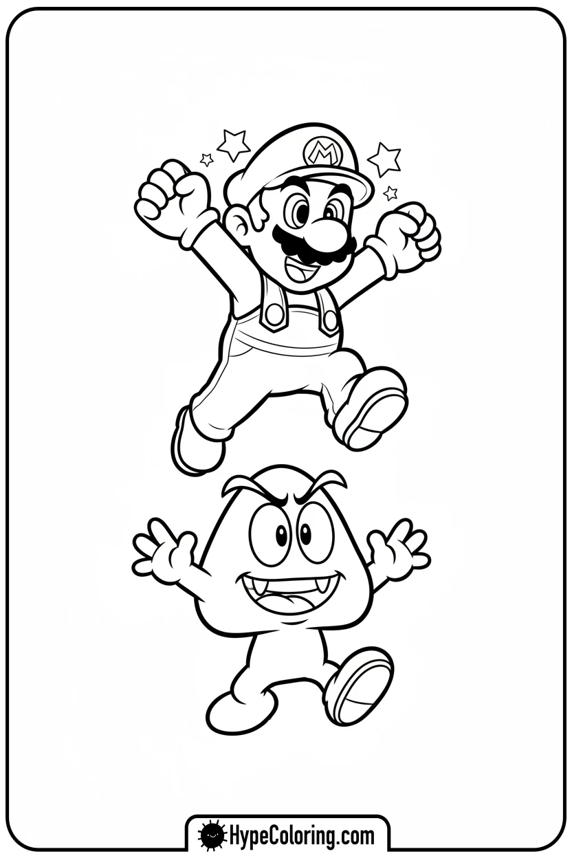 mario-bouncing-on-goomba - mario luigi coloring pages