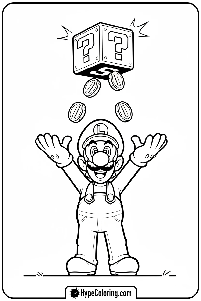 luigi-catching-coins - mario luigi coloring pages