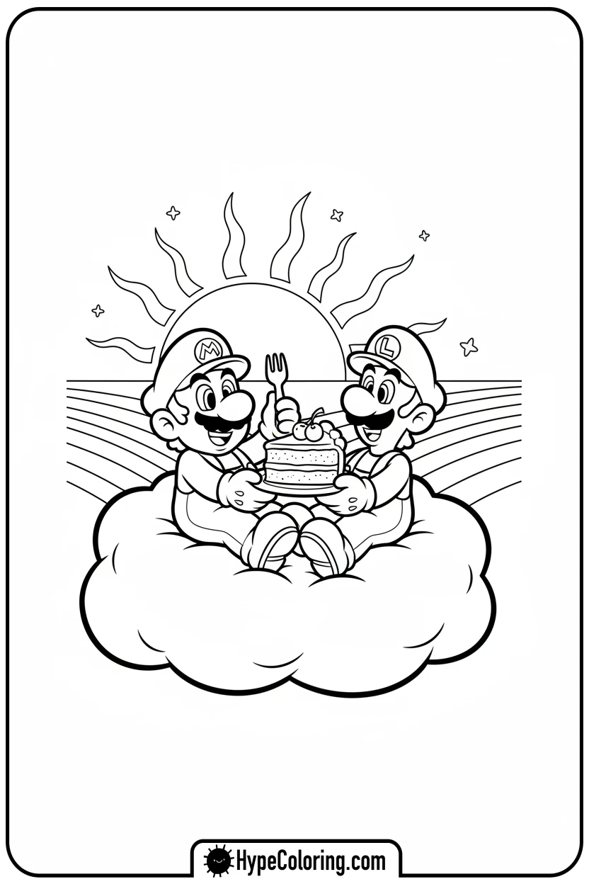 mario-and-luigi-relaxing-on-cloud - mario luigi coloring pages