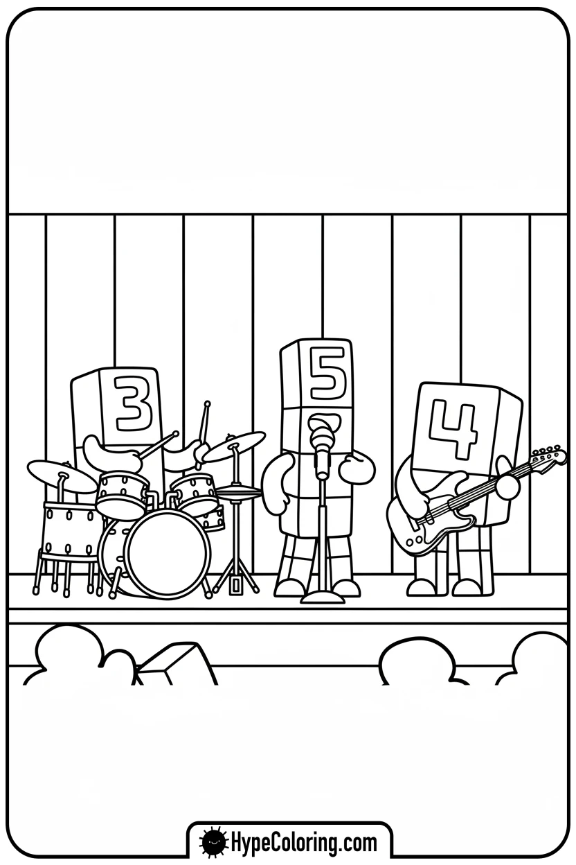 number-blocks-playing-music-band - number block coloring pages