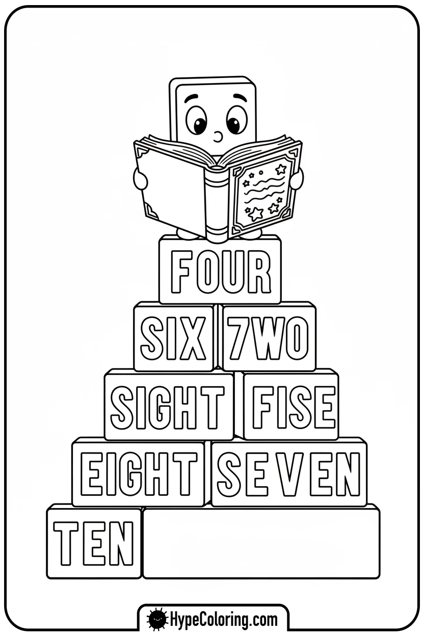 number-block-one-reading-on-stack - number block coloring pages