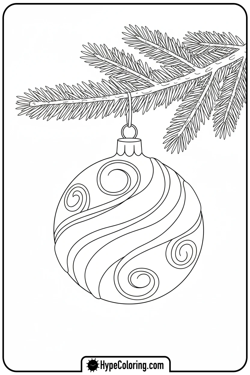 swirl-bauble-on-branch - ornament coloring pages