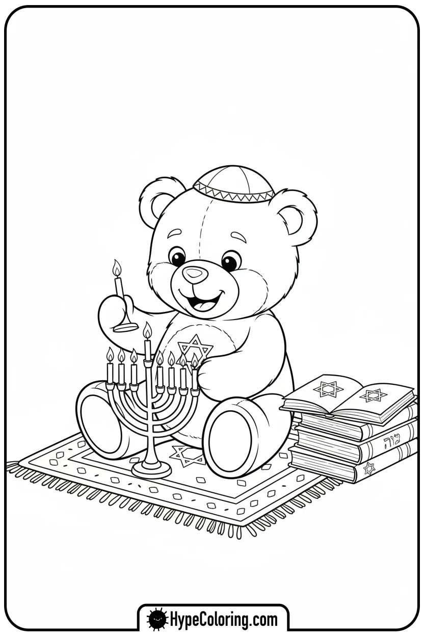 bear-lighting-menorah - hanukkah coloring pages