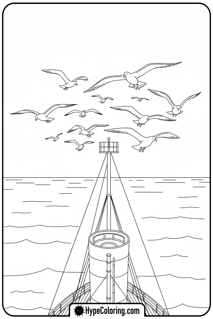 seagulls-by-titanic-mast - coloring pages of titanic