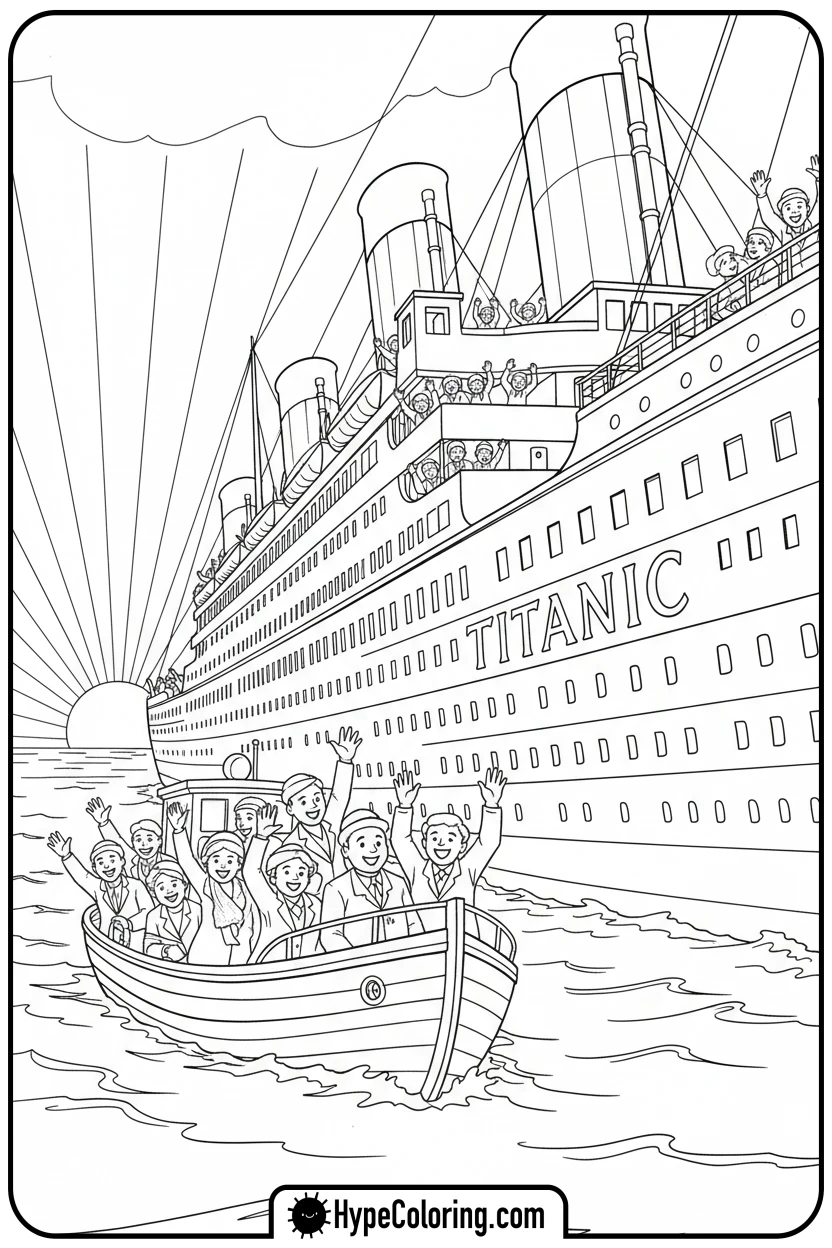 small-boat-approaching-titanic - coloring pages of titanic