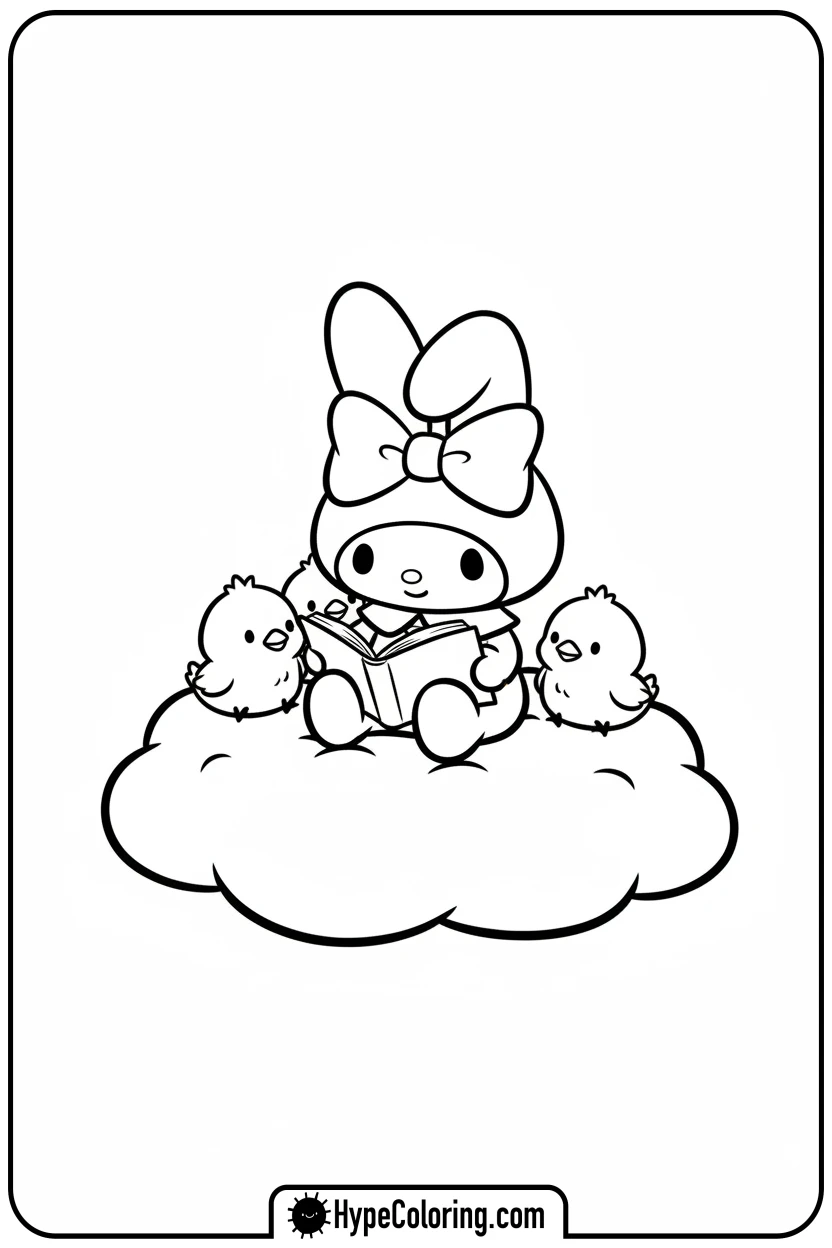 my-melody-reading-to-baby-chicks - coloring pages my melody