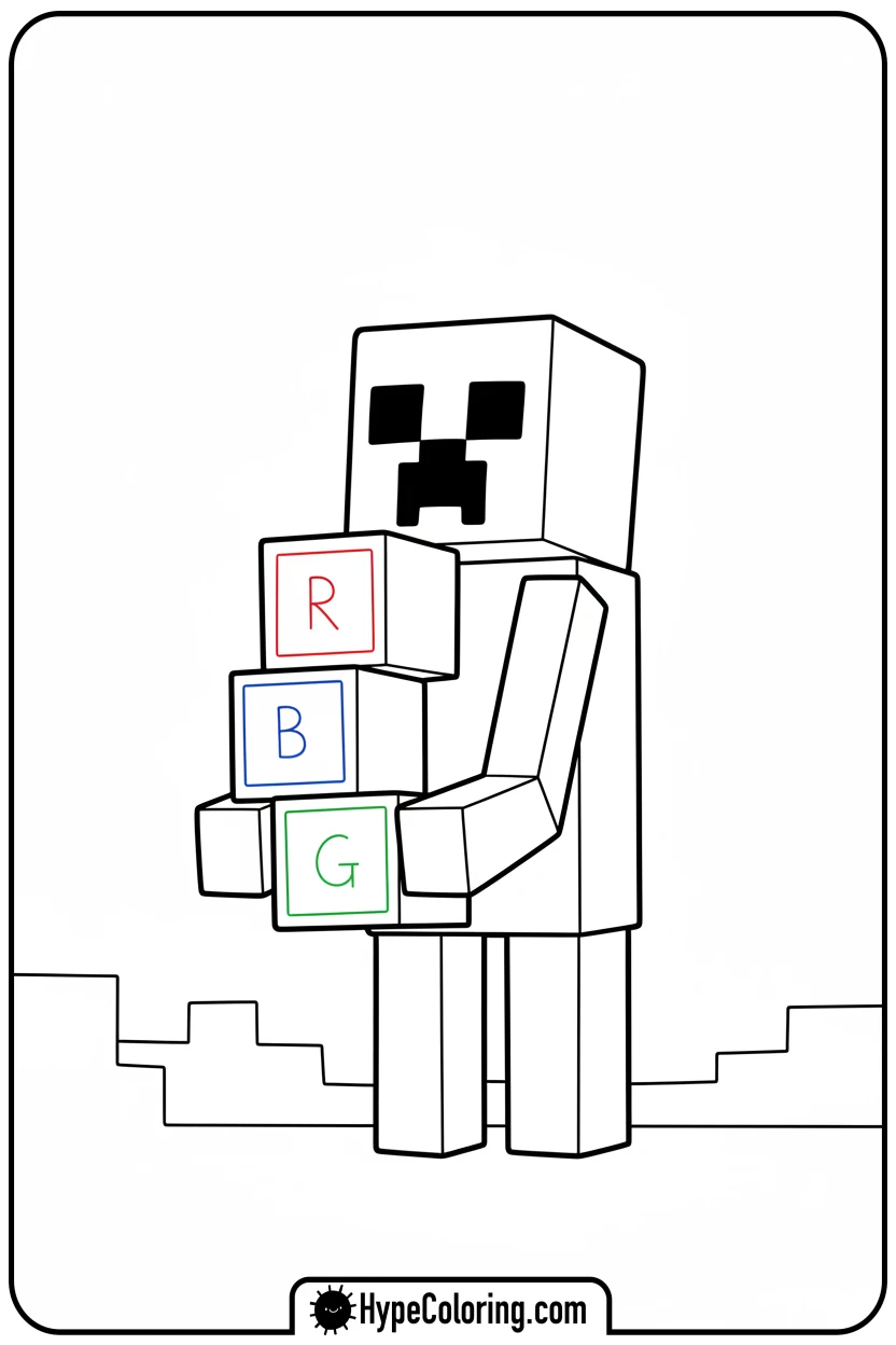 creeper-carrying-block-stack - creeper minecraft coloring page