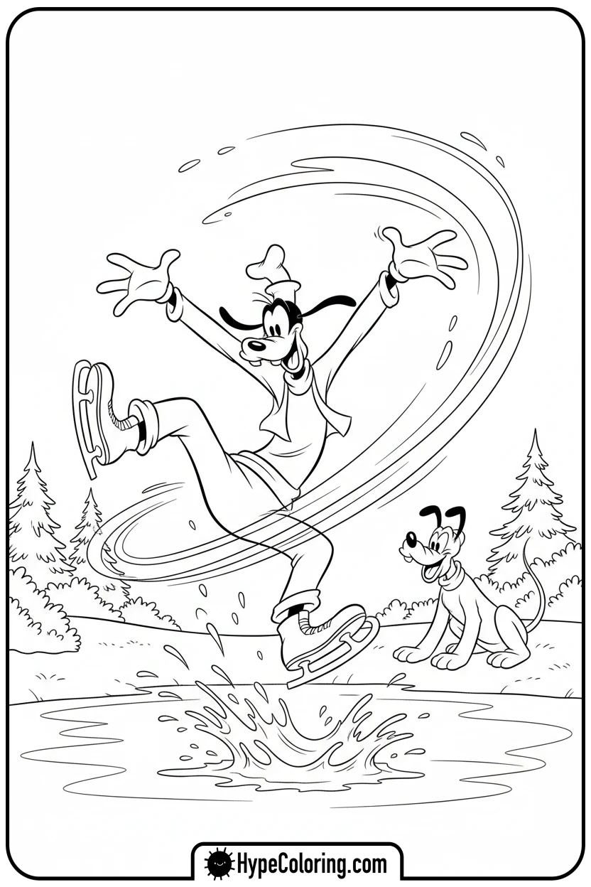 goofy-ice-skating - disney christmas coloring pages
