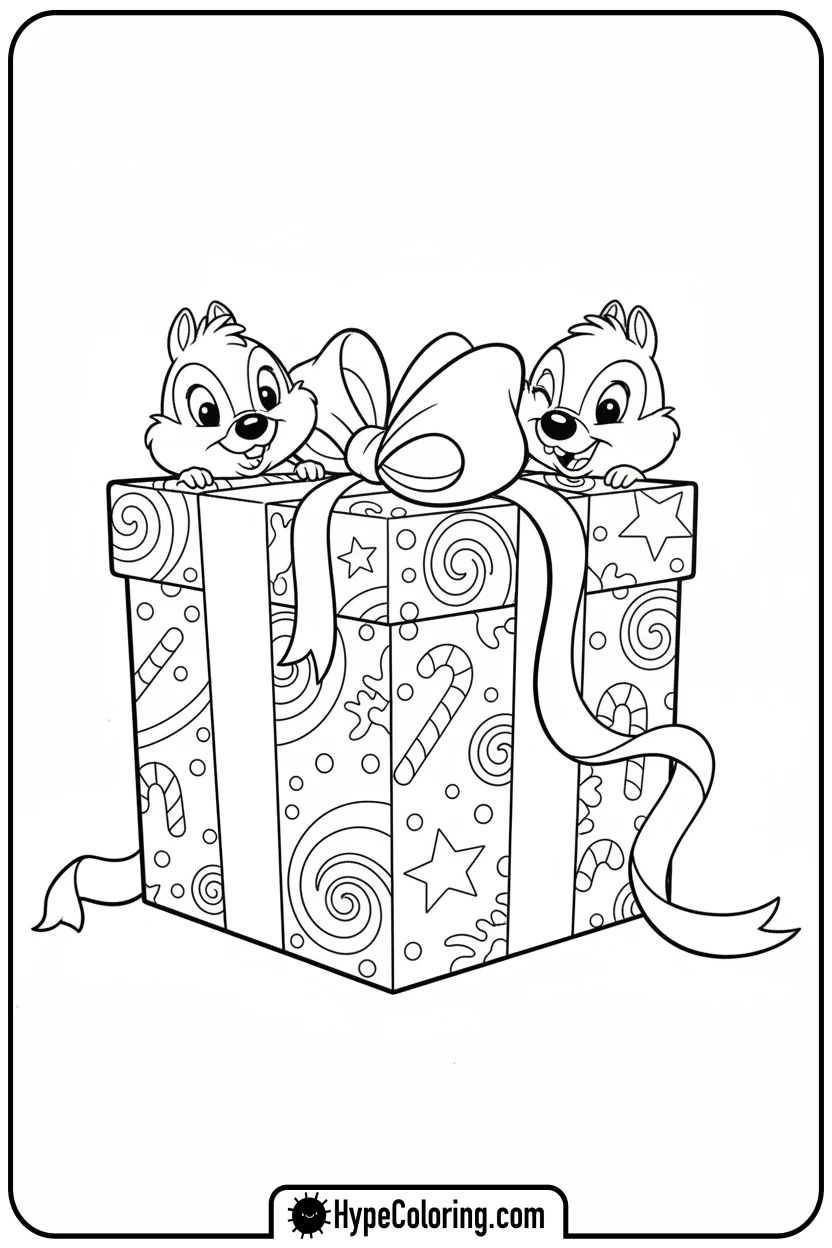 chip-and-dale-peeking - disney christmas coloring pages