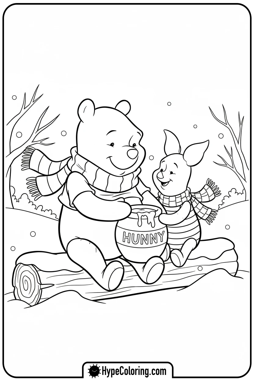 pooh-and-piglet-sharing-honey - disney christmas coloring pages