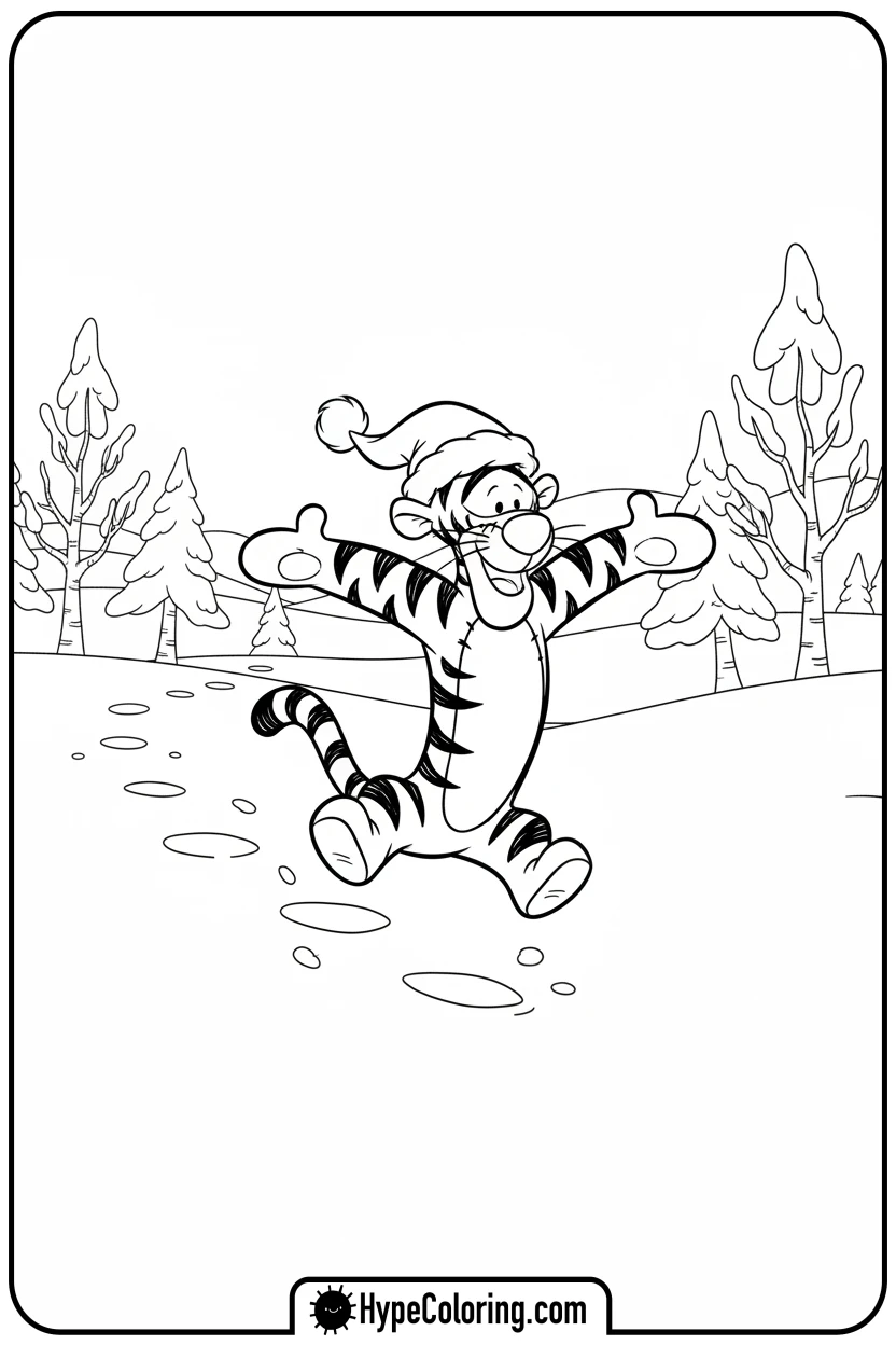tigger-bouncing-in-snow - disney christmas coloring pages
