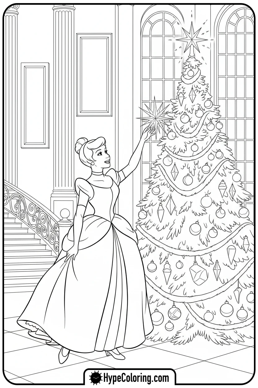 cinderella-topping-christmas-tree - disney christmas coloring pages